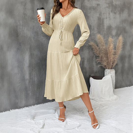 Damen Langes Wickelkleid mit Taillenbindung Nord Taschen