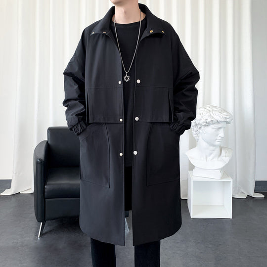Herren Langer Oversize Utility Mantel mit zweistufiger Front, Druckknopfverschluss und großen Pattentaschen Nord Taschen