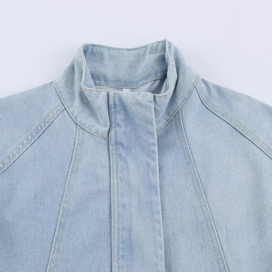 Damen Kurzjacke aus leichter Denim‑Qualität mit Raglanärmeln und verdeckter Verschlussleiste Nord Taschen