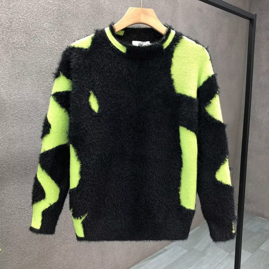 Unisex Flauschiger Oversize-Strickpullover mit abstraktem Destroy-Detail und Strukturmix Nord Taschen