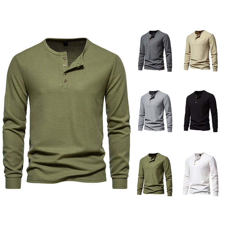 Herren Langarm-Henley-Shirt mit strukturiertem Oberflächenmuster und praktischen Knopfdetails