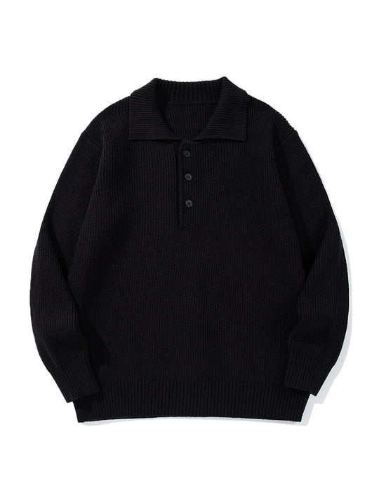 Herren Gerippter Polokragenpullover mit dreifacher Knopfleiste und Relaxed-Fit Nord Taschen