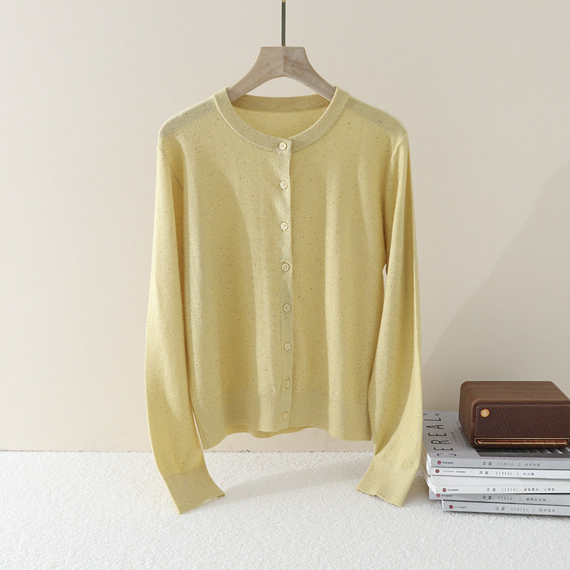 Damen Feiner Rundhals-Cardigan aus leichtem Feinstrick mit Perlmuttknopfleiste und dezentem Glitzereffekt Nord Taschen