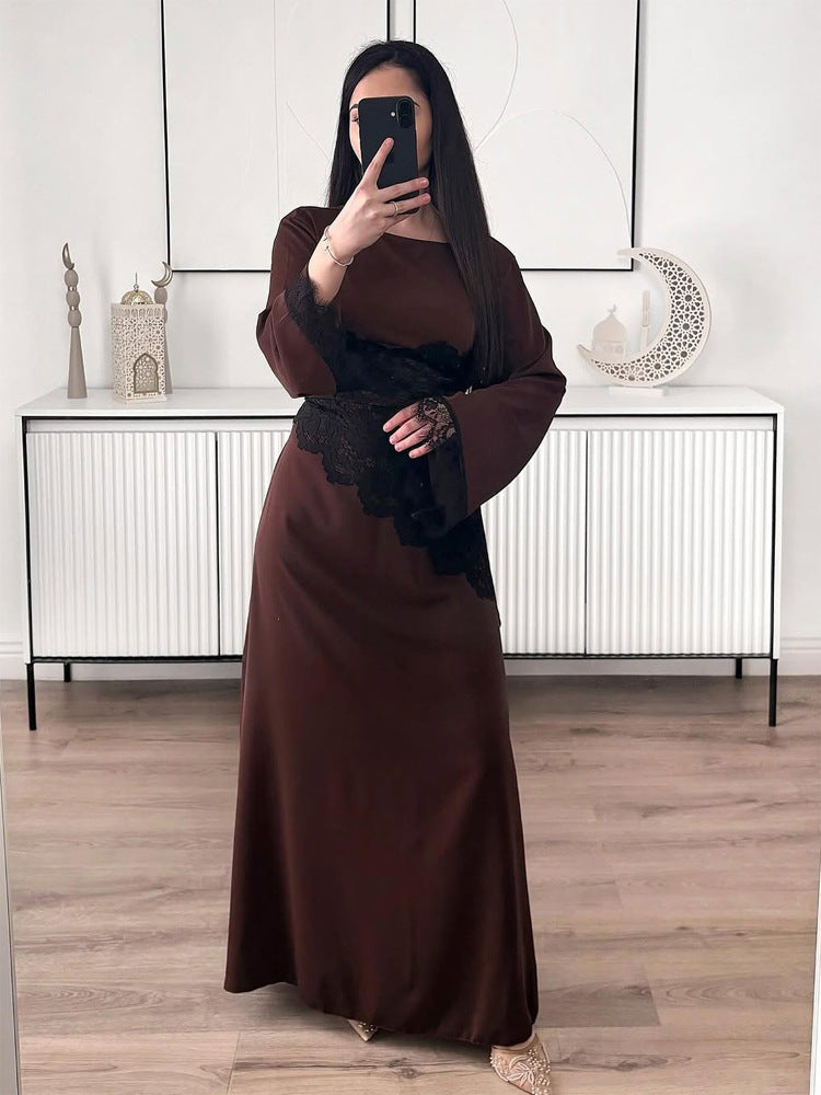 Damen Lagenlook-Spitzen-Tunika mit Bindegürtel und asymmetrischem Saum Nord Taschen
