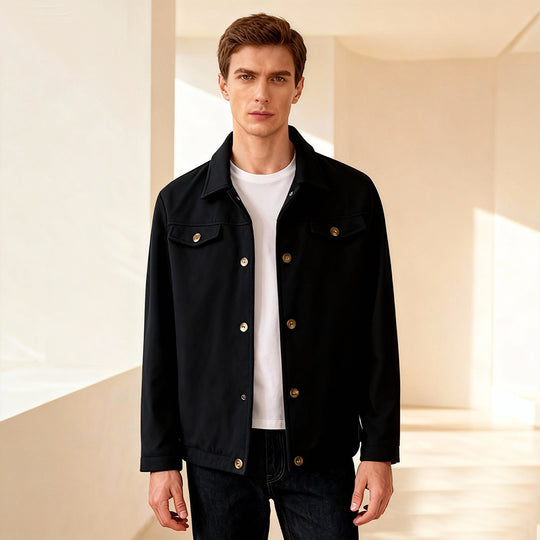 Herren Kurzjacke aus Velours‑Imitat mit Hemdkragen und Pattentaschen Nord Taschen