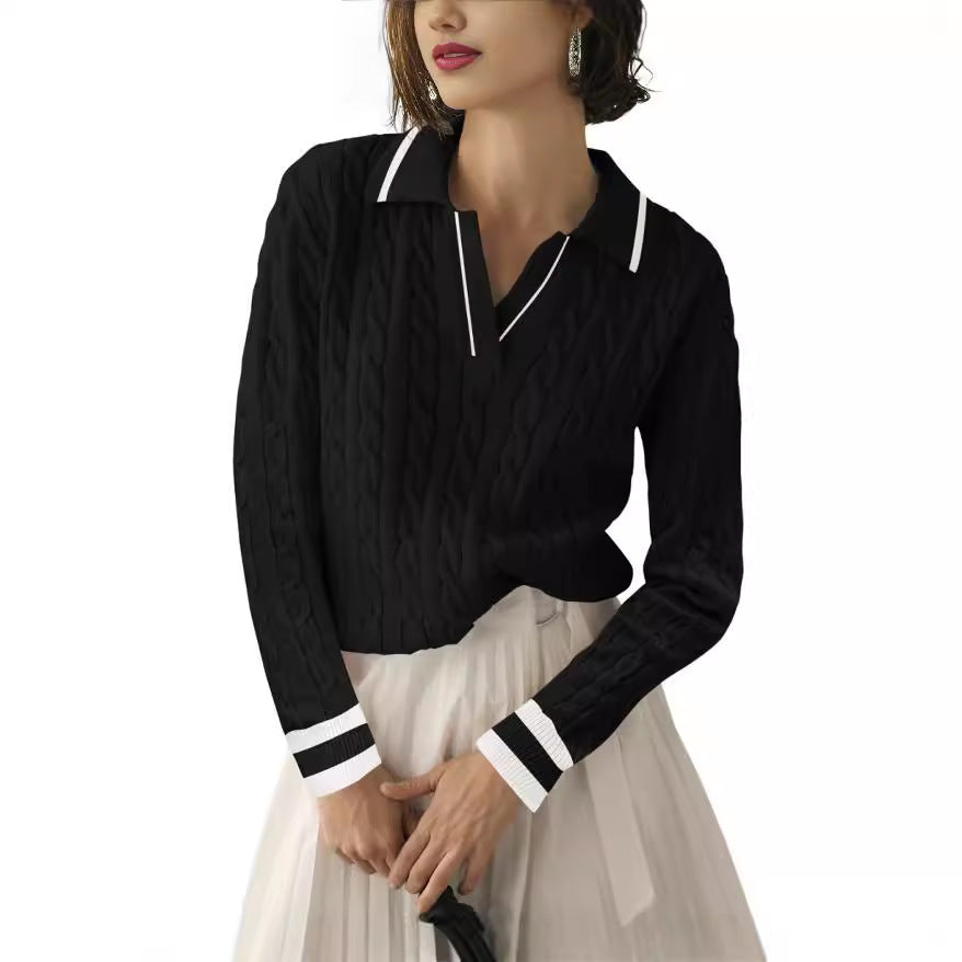 Damen Poloshirt mit Strickmuster und kontrastierenden Akzenten