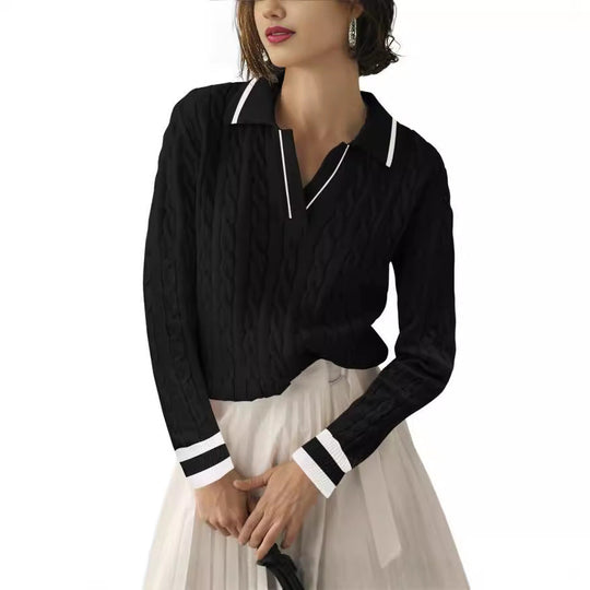 Damen Poloshirt mit Strickmuster und kontrastierenden Akzenten