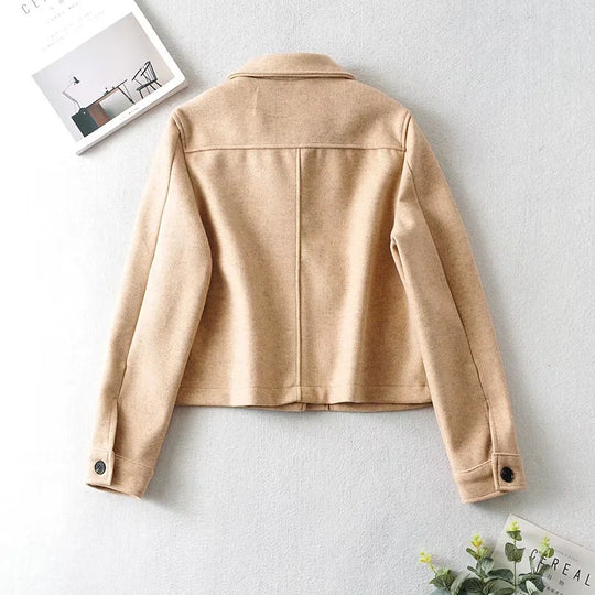Damen Kurze Wollmix-Übergangsjacke mit aufgesetzten Pattentaschen Nord Taschen