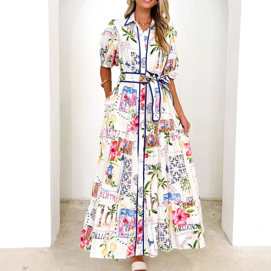 Damen Luftiges Maxikleid mit floralem Grafikdesign und praktischen Taschen Nord Taschen