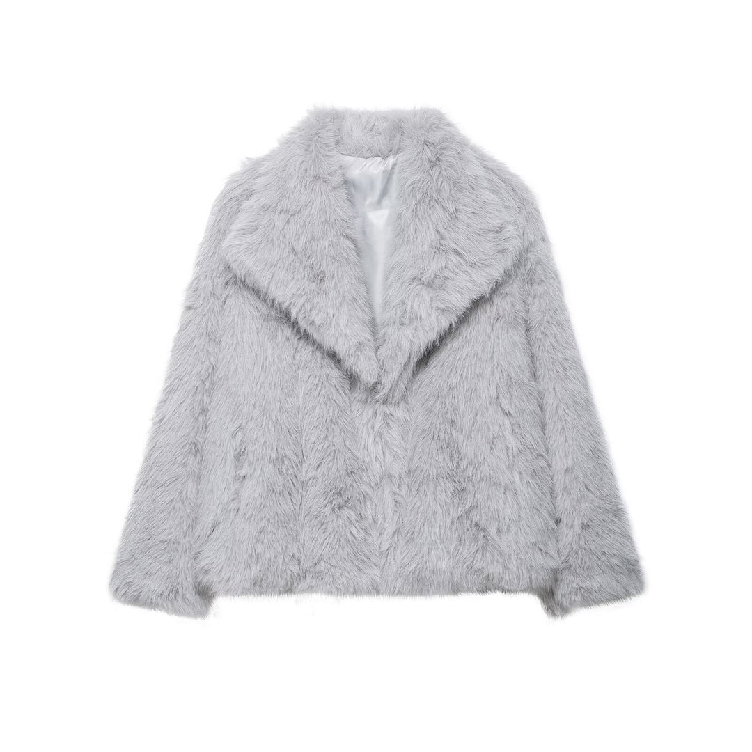 Damen Kurze Faux‑Fur Jacke mit Schalkragen und Boxy‑Schnitt Nord Taschen