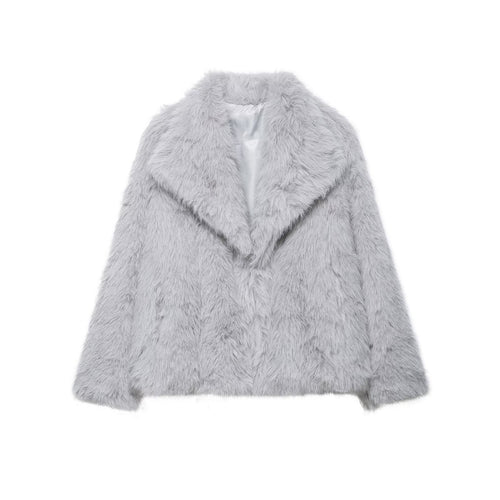 Damen Kurze Faux‑Fur Jacke mit Schalkragen und Boxy‑Schnitt Nord Taschen