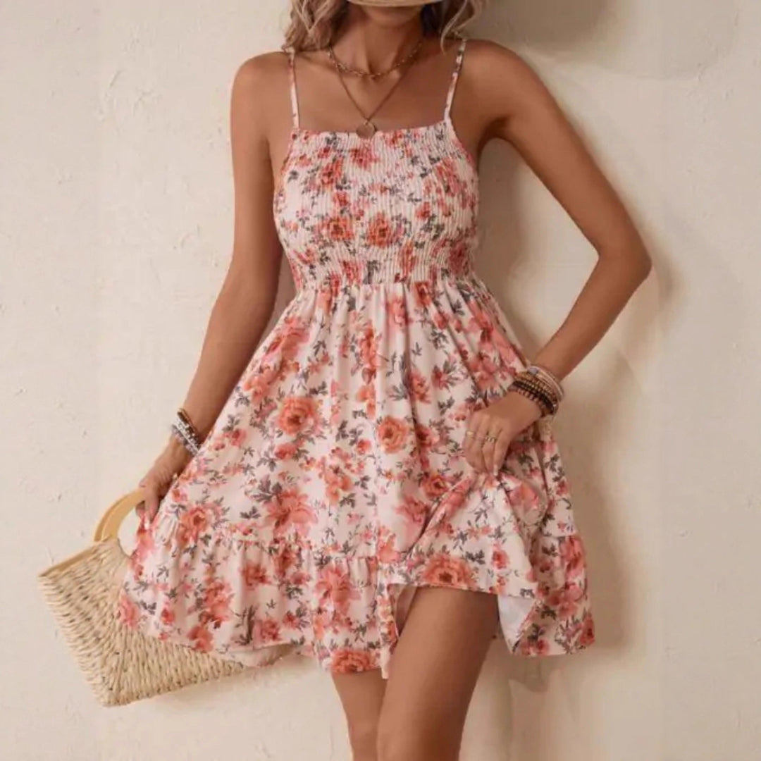 Damen Floral Sommerkleid mit schwingendem Rock und Spaghetti-Trägern Nord Taschen