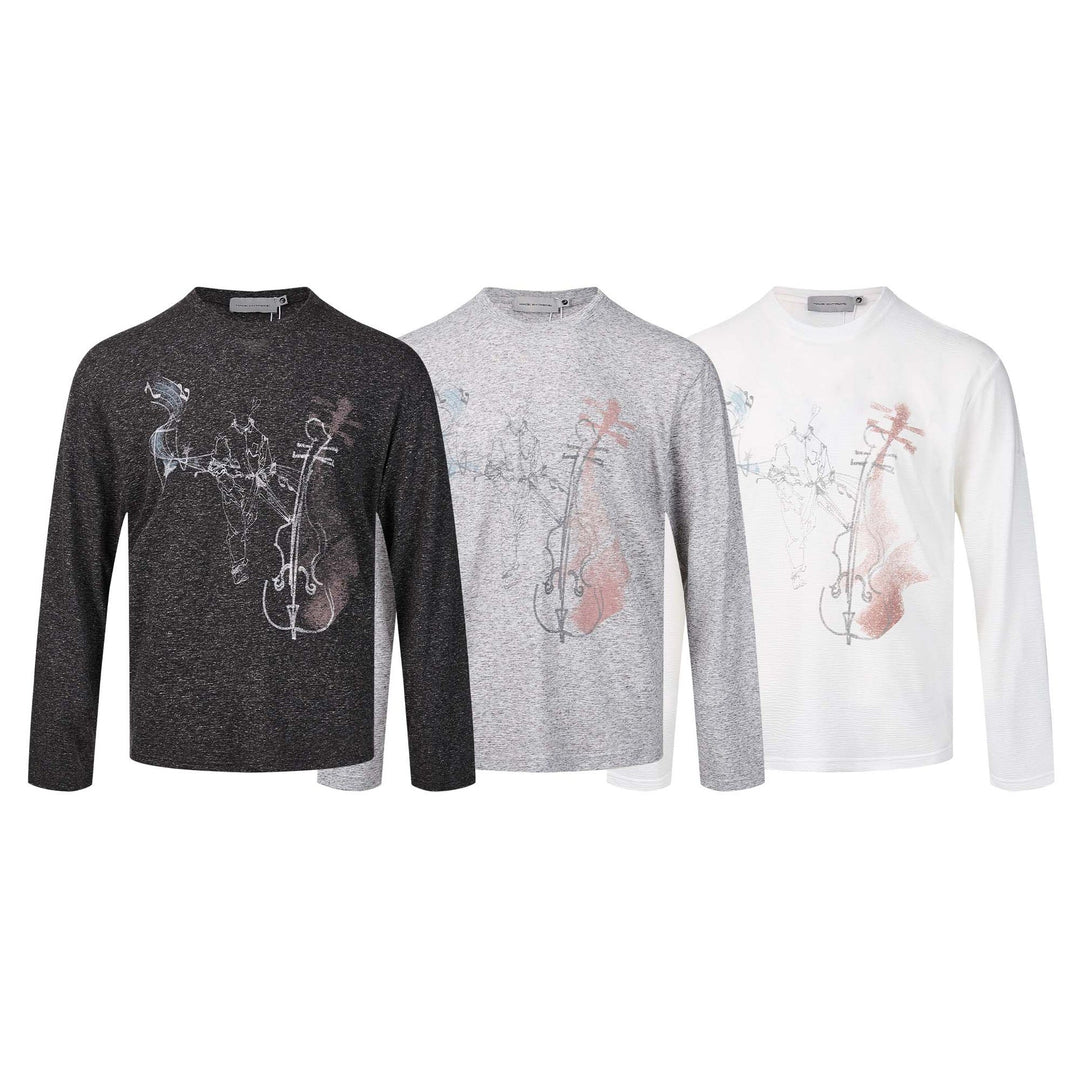 Damen Feinstrukturiertes Langarmshirt mit Rundhalsausschnitt und filigranem Grafikprint Nord Taschen