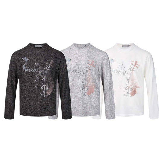 Damen Feinstrukturiertes Langarmshirt mit Rundhalsausschnitt und filigranem Grafikprint Nord Taschen