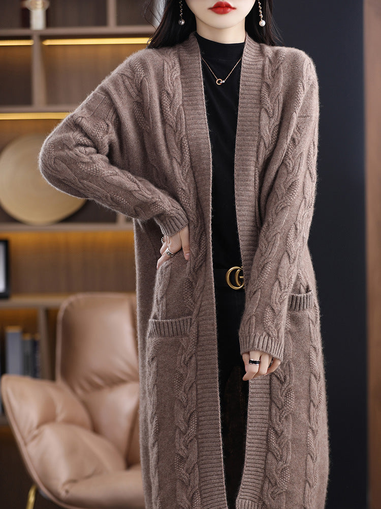 Damen Oversize-Longcardigan aus weichem Wollmix mit kontrastierenden Blockstreifen Nord Taschen