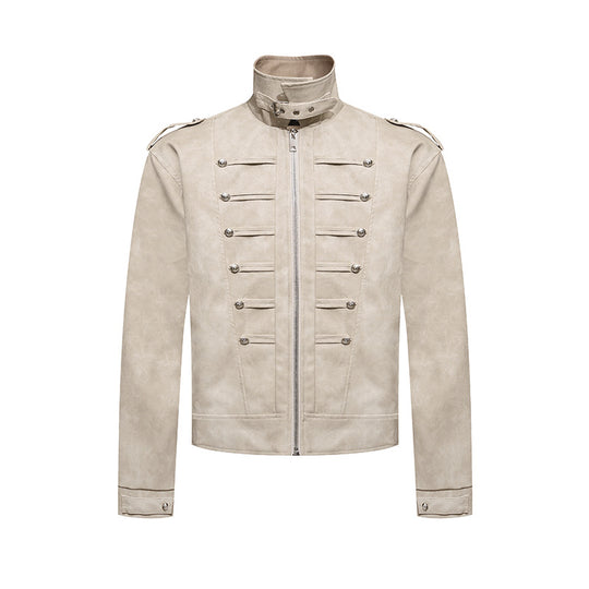 Herren Kurzjacke im Military-Marching‑Look aus Velourslederimitat mit Stehkragen & Zierknöpfen Nord Taschen