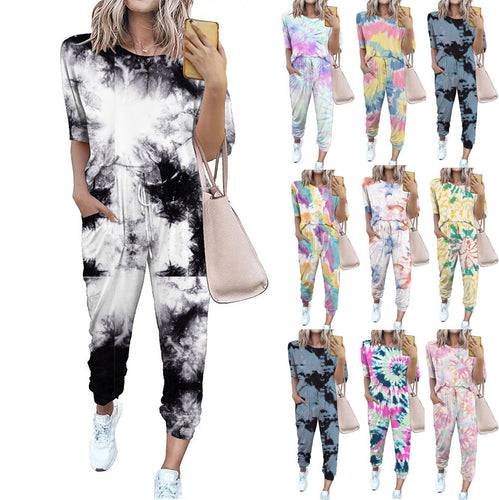 Damen lässiger Jumpsuit mit modischem Batikdesign und praktischen Taschen Nord Taschen