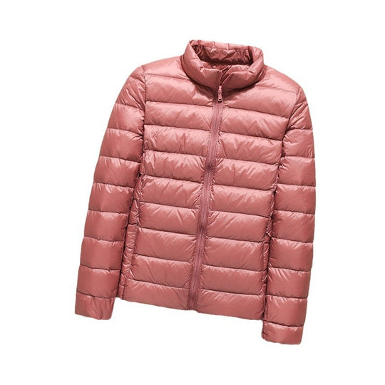 Damen ultraleichte gesteppte Daunenjacke mit Stehkragen und Reißverschluss Nord Taschen