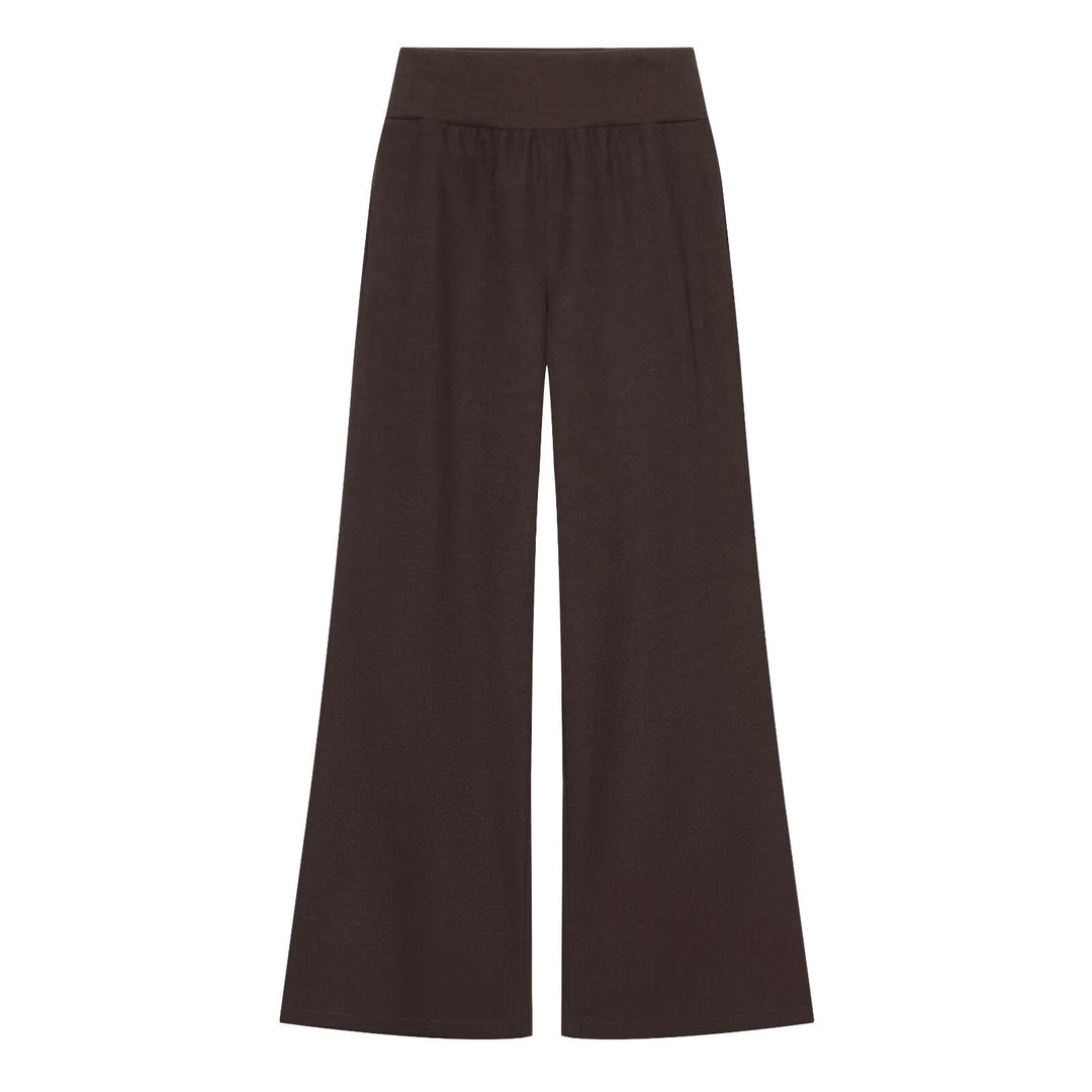 Damen Weite Jersey-Palazzohose mit hohem Rippbund und ausgestelltem Bein Nord Taschen