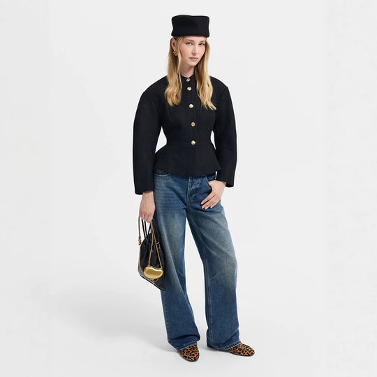 Damen Taillierte Jacke mit Peplum-Saum, strukturierter Webqualität und Zierknöpfen Nord Taschen