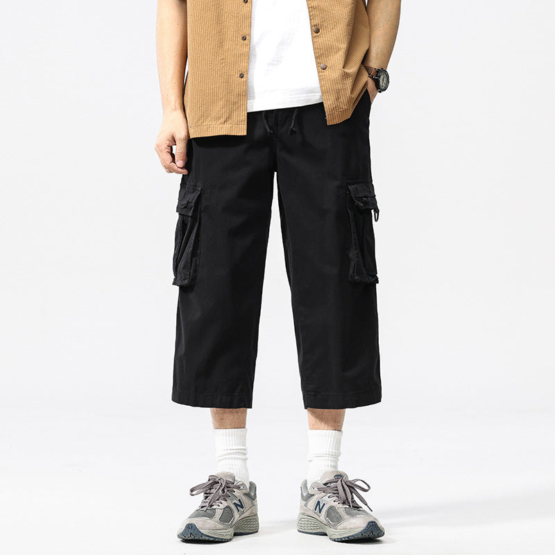 Herren halblange Utility-Cargohose aus Baumwoll-Twill mit weitem Bein und Multifachtaschen Nord Taschen