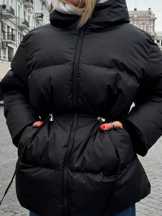 Damen Wattierte Taillierte Steppjacke mit Tunnelzug & hohem Stehkragen Nord Taschen