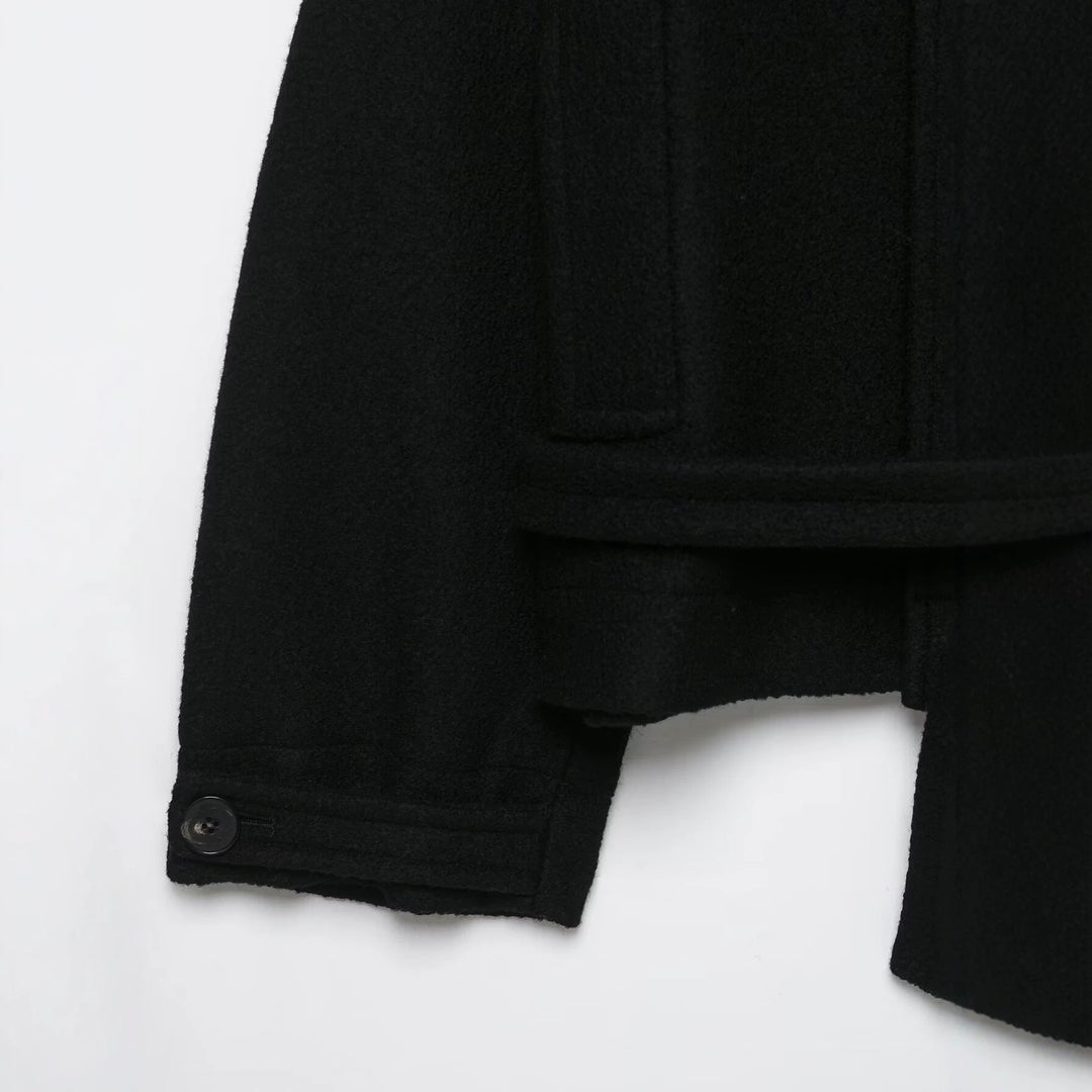 Damen Boxy-Capejacke in Wolloptik mit hoher Kragenblende und Knebelverschlüssen Nord Taschen