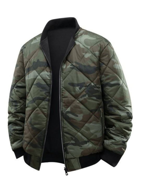 Herren Gestepptes Camouflage-Bomberjacke mit Rippbündchen und Zweiwege-Reißverschluss Nord Taschen