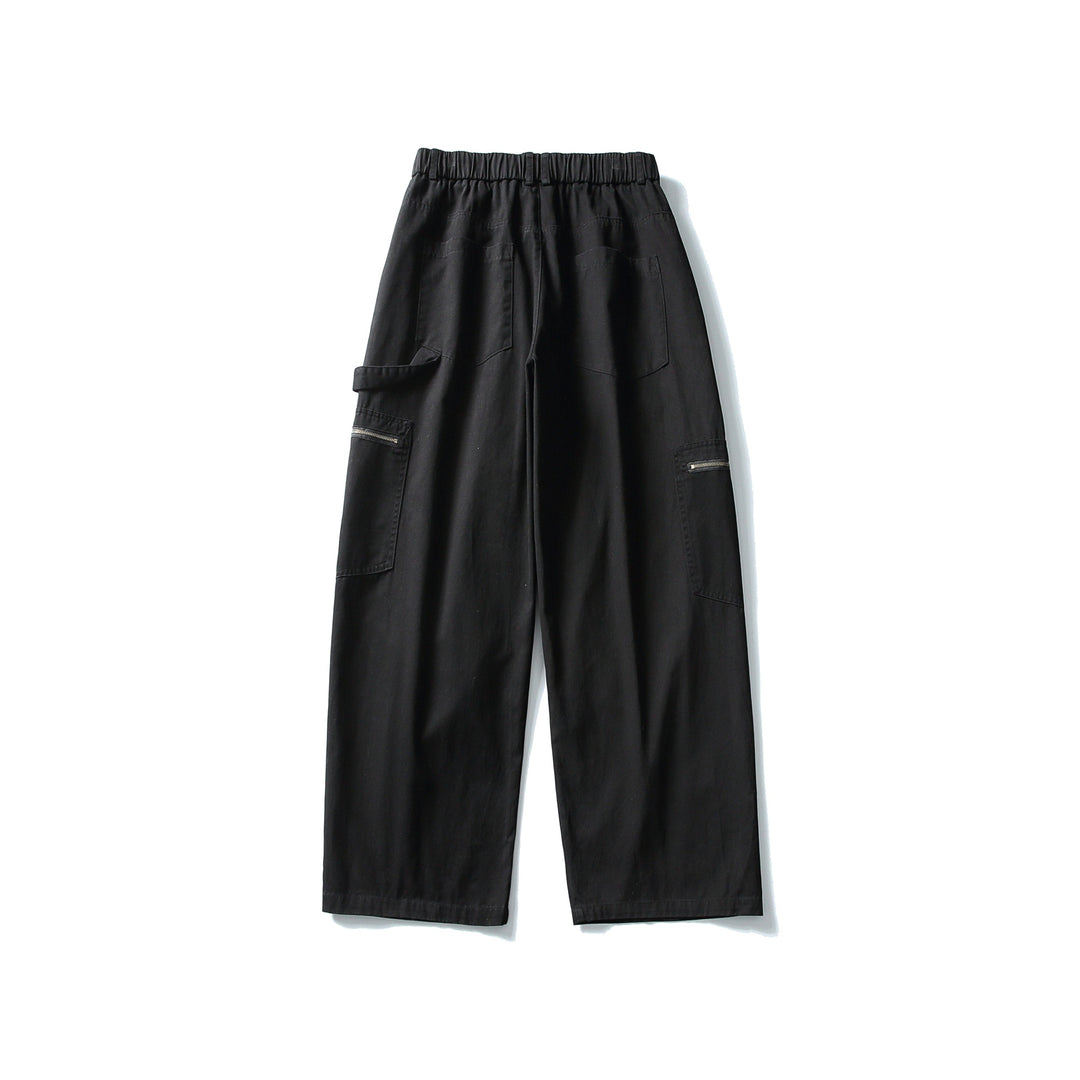 Damen Utility-Cargo-Hose mit weitem Bein, hohem elastischem Bund und Reißverschlusstaschen Nord Taschen