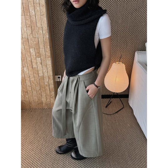 Damen Weite High‑Waist Bundfalten-Culotte mit D‑Ring-Bindegürtel Nord Taschen