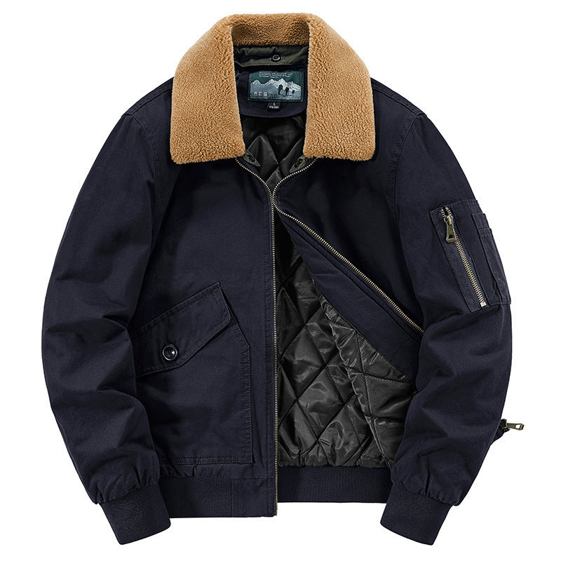 Herren Retro-Pilotenblouson im Field‑Stil mit Kunstfellkragen, diamantgesteppter Innenlage und Multifunktionstaschen Nord Taschen