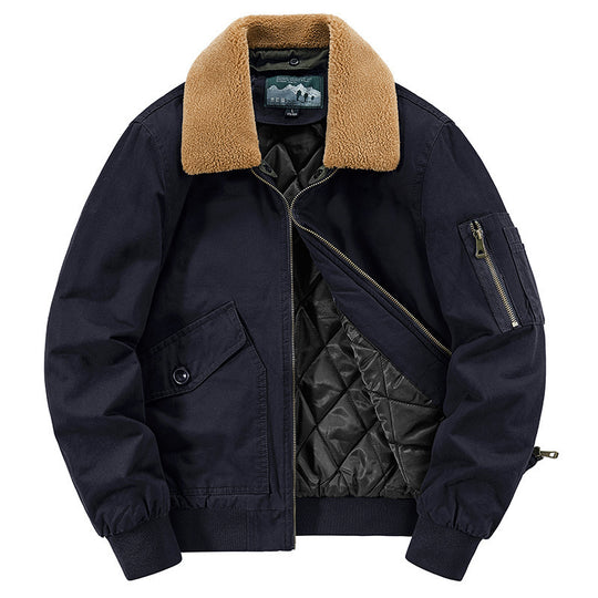 Herren Retro-Pilotenblouson im Field‑Stil mit Kunstfellkragen, diamantgesteppter Innenlage und Multifunktionstaschen Nord Taschen