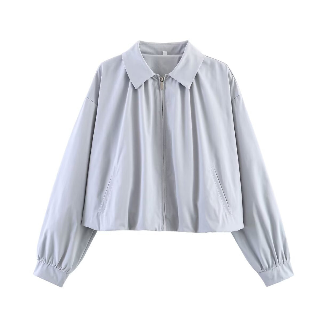 Damen Leichte Cropped‑Übergangsjacke mit Hemdkragen, Reißverschluss und elastischen Bündchen Nord Taschen