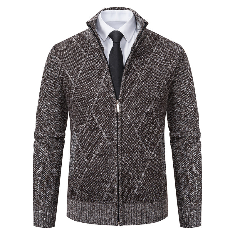 Herren Feinstrick-Zipjacke mit strukturierter Rautenoptik, Stehkragen und durchgehendem Reißverschluss Nord Taschen
