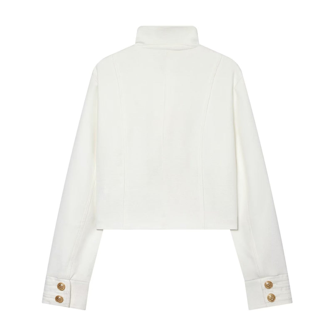 Damen Cropped Uniformjacke im Militärstil mit Stehkragen und Zierknopfleiste Nord Taschen