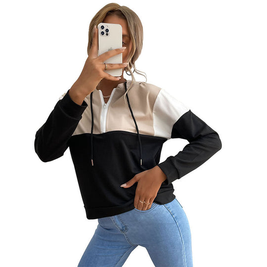 Damen Kapuzenpullover mit halbem Reißverschluss, Colorblock‑Design und Tunnelzug Nord Taschen