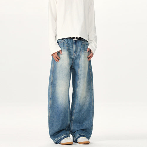 Herren Extraweite Vintage-Denim-Jeans mit Palazzoschnitt und vertikaler Nahtführung Nord Taschen