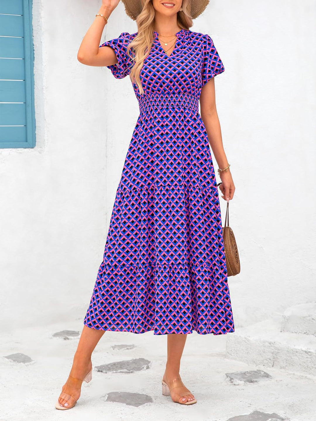 Damen Maxi-Kleid mit floralen Mustern und rüschendem Saum Nord Taschen