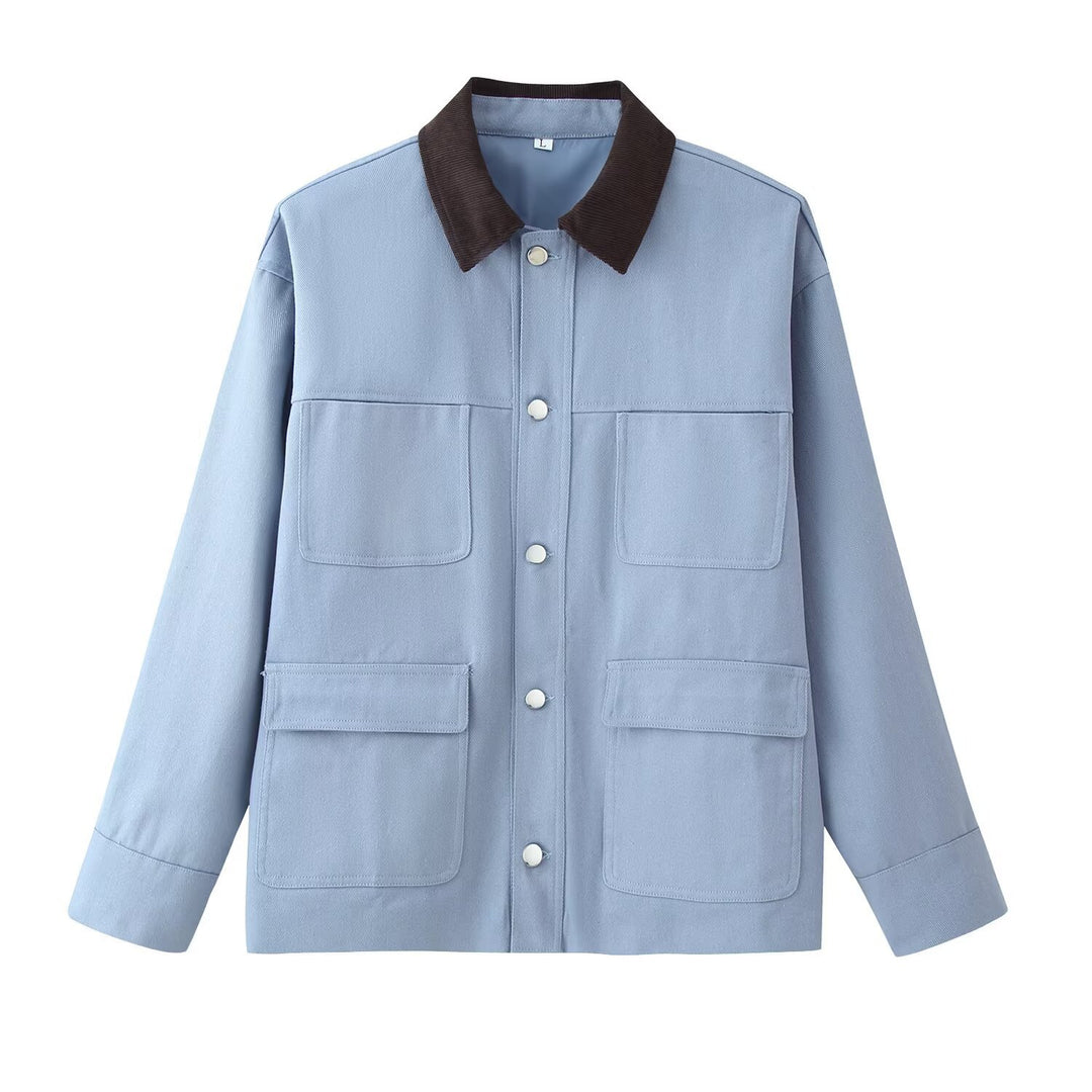 Damen Overshirt‑Jacke mit Kordkragen, aufgesetzten Taschen und Druckknopfleiste Nord Taschen