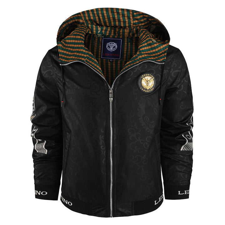 Herren  leichte Kapuzen-Sportjacke mit Jacquardmuster, Metallreißverschluss und elastischen Bündchen Nord Taschen