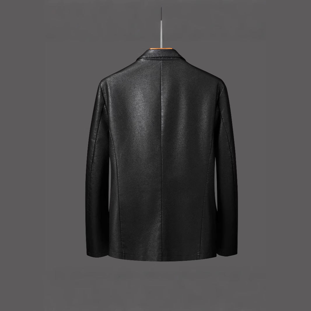 Herren Einreihiger Blazer aus Lederimitat mit Notch-Revers und Pattentaschen Nord Taschen