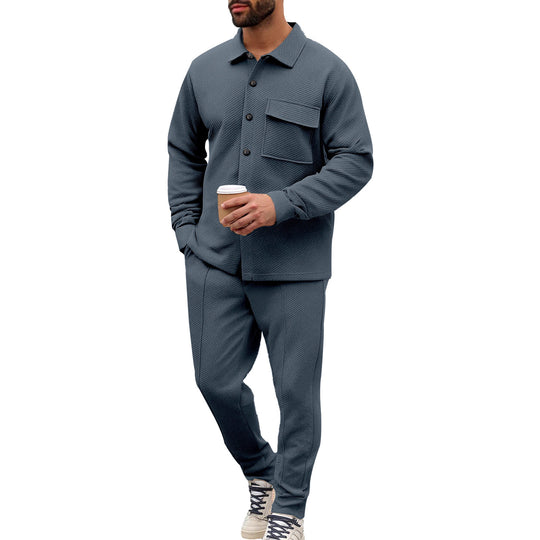 Herren Komfort-Zweiteiler Waffelstruktur-Hemdjacke mit Pattentasche und Relax-Bundhose Nord Taschen