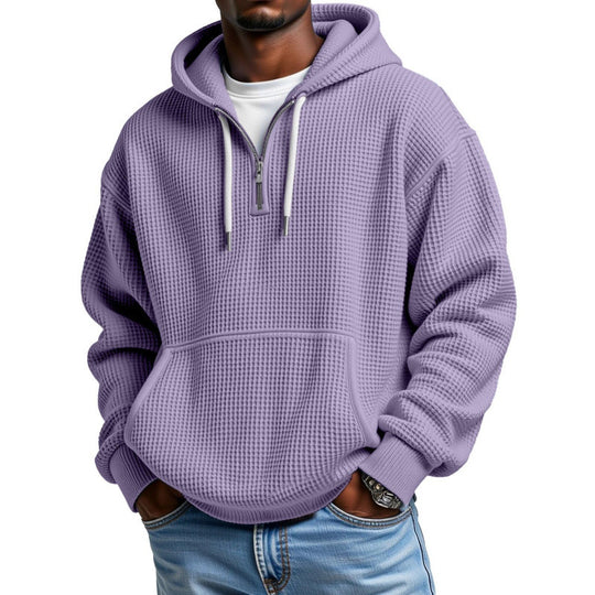 Herren Waffelstrick Halfzip-Kapuzenpullover mit Kängurutasche Nord Taschen