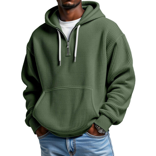 Herren Waffelstrick Halfzip-Kapuzenpullover mit Kängurutasche Nord Taschen