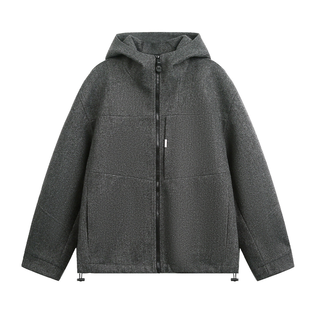 Unisex Oversize Kapuzenjacke aus meliertem Wollmix mit Kordelzugsaum Nord Taschen