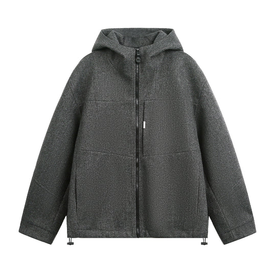 Unisex Oversize Kapuzenjacke aus meliertem Wollmix mit Kordelzugsaum Nord Taschen