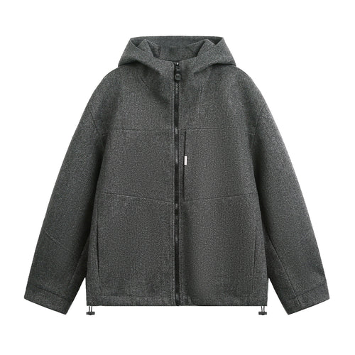 Unisex Oversize Kapuzenjacke aus meliertem Wollmix mit Kordelzugsaum Nord Taschen