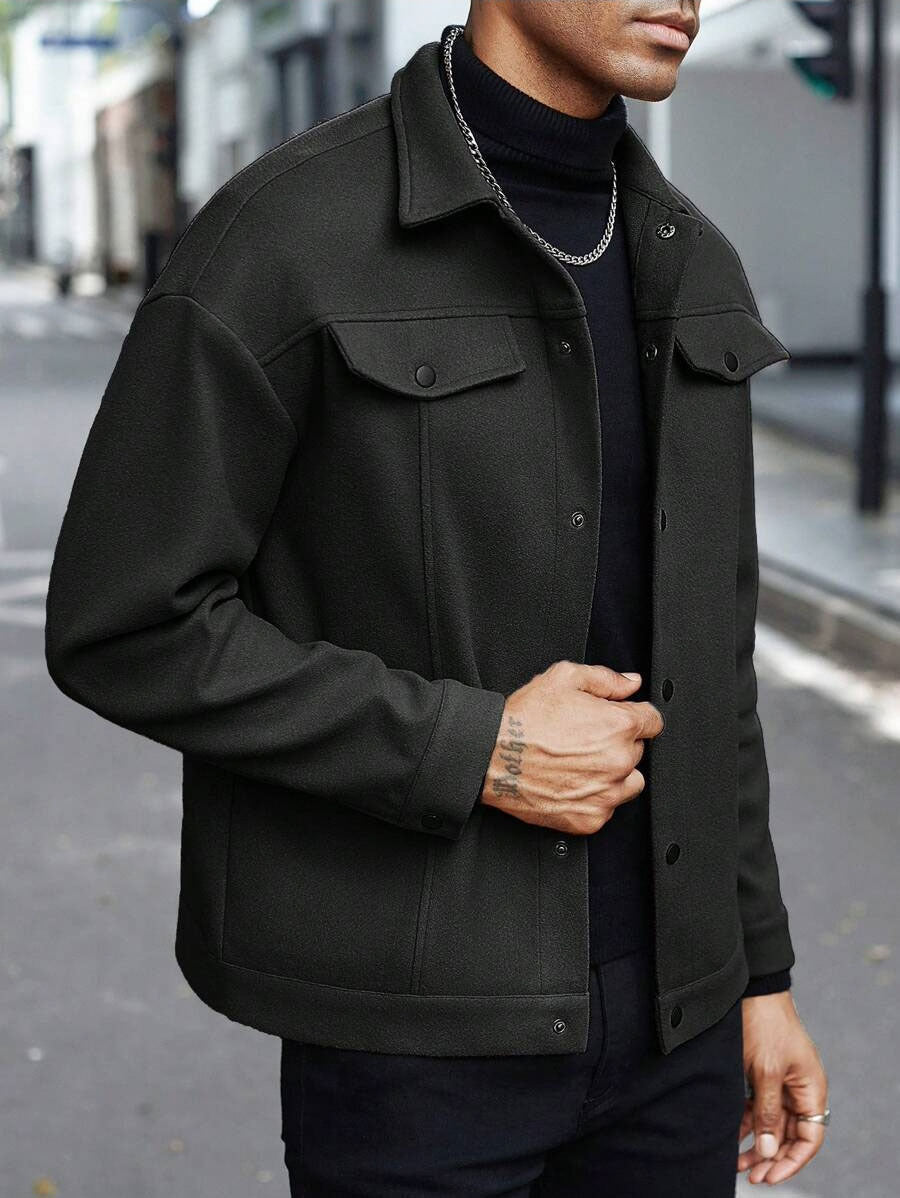 Herren nan Hemdjacke aus Wollmischung mit Druckknöpfen und Pattentaschen Nord Taschen