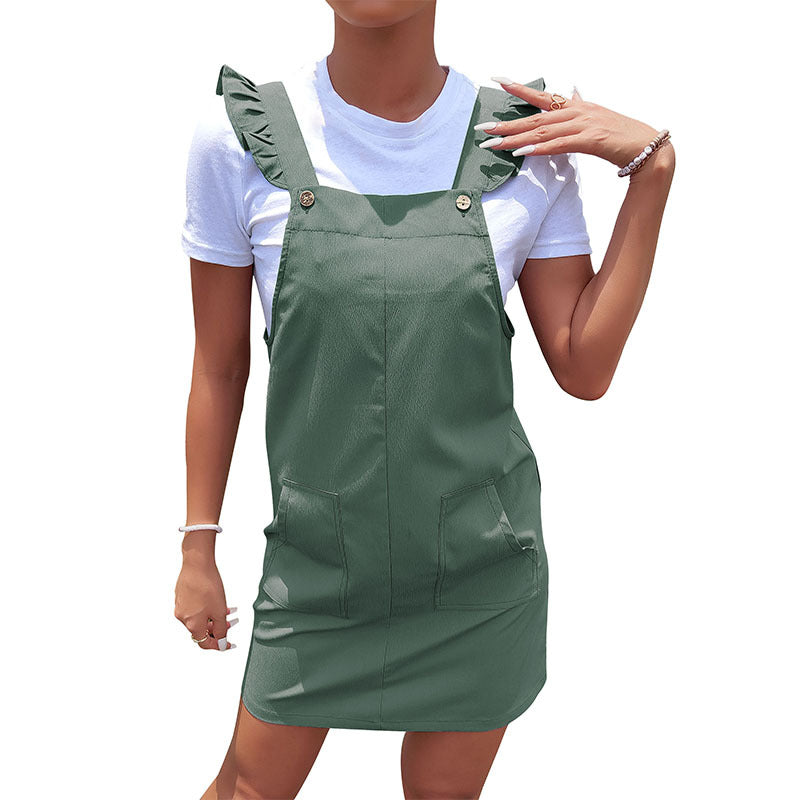 Damen Latzminikleid mit Rüschen-Trägern, aufgesetzten Taschen und lässiger Sommerpassform Nord Taschen