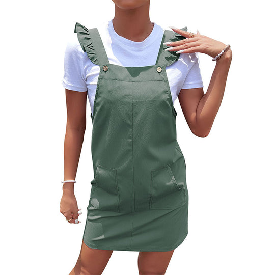 Damen Latzminikleid mit Rüschen-Trägern, aufgesetzten Taschen und lässiger Sommerpassform Nord Taschen
